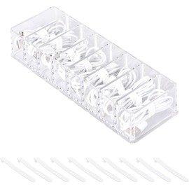 Plastic Cable Management Box with 10 Wire Ties, Clear, 8 Compartments, Office Organizer