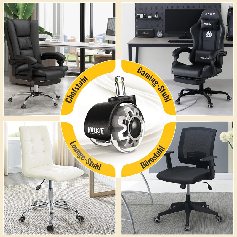 HOLKIE Office Chair Castors 11 mm Set of 5 Grey