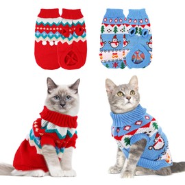2 Packs Cat Christmas Sweater Pet Cute Knitwear Warm Winter Clothes for Kittys and Small Dogs (X-Small)