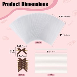 RomanticBaking 50 Sets Clear Rice Krispie Treat Bags with Brown Ribbon Bow and Stick & Flat Cellophane Clear Bags for Rice Krispie Treats Gift Giving Bag(Gold)