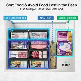 iSPECLE Freezer Organizer Bins - Fit 10 to 20 Cu.FT Chest Freezer, 4 Pack Expandable Stackable Large Deep Freezer Organizer Bins Sort Food, Easily Get Food from Bottom Better Ventilation, Black