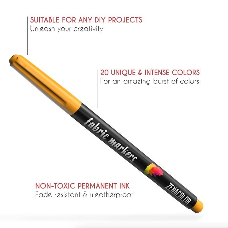 Zenacolor 20 Fabric Pens Permanent for Clothes, Easy to Use,