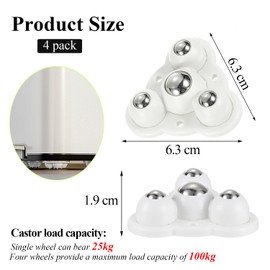 Wopanxye 4 Pack Self Adhesive Caster Wheels, Mini Swivel Paste Pulley, Stainless Steel 360 Degree Rotation Sticky Ball Kitchen Appliance Slider for Trash Cans Small Furnitures Storage Box Bin Toaster