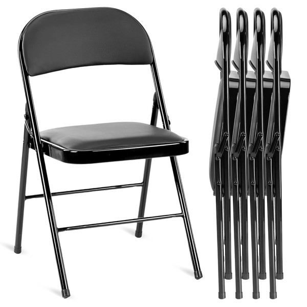 YSSOA 4 Pack Folding Chairs with Leather Padded Cushion Seats
