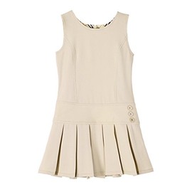 Bienzoe Girls School Uniform Jumper: Stretch Fit Pleated Hem Kids Sleeveless Dress Khaki 14