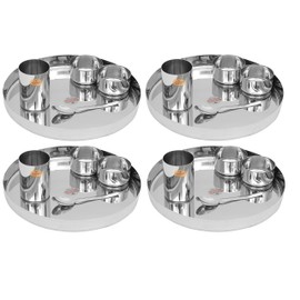 Vinod Stainless Steel 20 Pc Solid Thali Set, Dinner Set, Bhojan Set Of Dinner Plate, Katori Bowl, Glass, Spoon (Assembled Dinnerware) Kh13