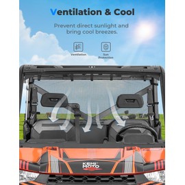 KEMIMOTO UTV Sunshade Soft Rear Window Net Compatible with Polaris Ranger 1000 XP/Crew 2017-2025 2026, Ranger XP 900/ XP 570/ Crew 900, PRO XD Back Window Rear Net Mesh Dust Screen Windshield