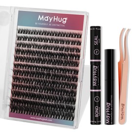 MayHug Cluster Lashes 3D Wispy Cluster Lashes Kit Waterproof Lash Clusters 8-18MM C Curl Lashes Cluster 144Pcs Individual Eyelashes Kit with Remover, Bond and Seal (Prism, 4 In 1)