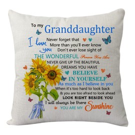 Granddaughter Gifts from Grandparents,Inspirational Gift to My Granddaughter Never Forget That I Love You Pillow Cover Pillowcase Funny Cushion Cover for Birthday Christmas Graduation Wedding
