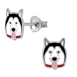 Siberian Husky Dog Earrings - Extra Small - 925 Sterling Silver