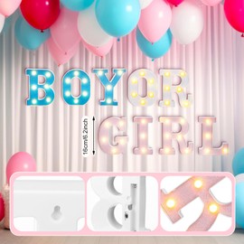 Aurelema Boy or Girl Gender Reveal Party Decorations Light up Letters Glitter Sign Battery Powered Pink Blue Marquee Lighted Sign Alphabet LED Letter Lights for Baby Shower Tabletop Decor Supplies