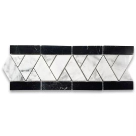 Stone Center Online C71BXP Mosaic Border Carrara White Marble Herringbone Listello Tile Polished