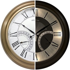 FOUNTAIN DESIGNS 24" Jameson in/Outdoor Clock, Self-Illuminated, Waterproof, 3 in 1 Weather Station (Thermometer & Hygrometer), Metal Clock, Antique Hamilton Gold Finish. (Night Light)