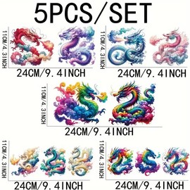 5pcs Vinyl Dragon Wrap UV DTF Cup Wraps Winter UV DTF Transfer Waterproof Sticker for Glass Cups Furniture Craft DIY Crafts，Rub on Transfer Stickers for DIY Water Bottle Laptop Decal Wood Car