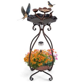 Solar Outdoor Bird Bath Feeder Combo with Flower Planter Pedestal and Solar Lights for Backyard BirdingColor: Copper Color