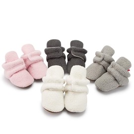Babelvit Newborn Baby Boy Girl Soft Fleece Booties Stay On Infant Slippers Socks Shoe Non Skid Gripper Toddler First Walkers Winter Ankle Crib Shoes