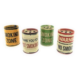 Set of 4 Metal Ashtrays Oil Barrel Retro Style Vintage Tin Wind Ashtray Indoor Outdoor
