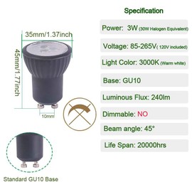 CIKAMIO 6-Packs mr11 Mini led Spotlight GU10 3W 110V 120V Non-dimmable 3000K Warm White Soft White 240lm Equivalent to 25W 35w Halogen Bulb for Track Light Recessed Light Spotlight (Warm White 3000K)