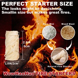 WowHaoHuo 100Pcs Fire Starters for Fireplace,Grill & BBQ,Campfires, Camping, Survival kit, Chimney, Grill Pit, Fire Pit, Wood Stove, Smoker,Charcoal Starter,Waterproof,Natural Fire Starter