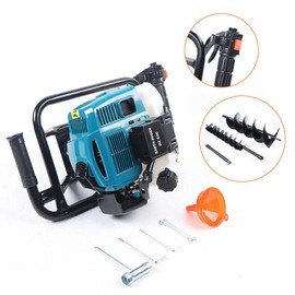 LIYUANJUN 52cc 2-Stroke Post Hole Digger, 1.7kw(2.3HP) Ground Drilling Machine Kit with 2 Drill Bits Garden Gas Powered Excavator Gasoline Earth Auger Digging Machine for Fence Planting-Black,Blue