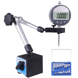 Electronic Digital Dial Indicator with Magnetic Base Holder Fine Adjustable Long Arm 0-1" / 25.4mm Inch/Metric Conversion Professional Gauge 0.01mm/0.001"