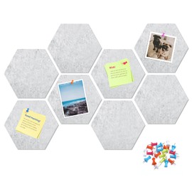 Uoisaiko 12" Large Bulletin Board with 30 Push Pins, Pack of 8 Hexagon Felt Pin Board Notice Boards for Home Office Kitchen, Felt Wall Tiles for Photos Memos