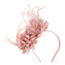 1 Pcs European and American fascinators for weddings, Headdress Feather Mesh Hair Accessories, Party and Ball Hats, Pink Fascinator, Feather Headpiece, Jockey Club Headband Headpiece