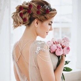 18 Pcs Red Rose Bridal Hair Pins Flower Hair Clips Rose U Shaped Bobby Pins Bridal Wedding Dance Birthday Hair Accessories for Women Girls