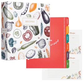 Jot & Mark 8.5" x 9.5" 3 Ring Recipe Binder 50 Matching 4x6 inch Recipe Cards, 25 Top & Bottom Binder Sleeve Sheet Protector, 5 Full-Page Undivided Sleeves, 6 Divider Tabs, Culinary Crockery