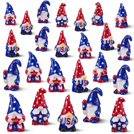 Briwooody 60 Pcs 4th of July Gnomes Decor Patriotic Decorations 2 Inch USA Stars Elf Gifts Red White and Blue Stripes Mini Gnome for Dollhouse Independence Day Tiered Tray Decorations