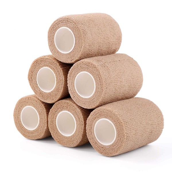 Self-Adhesive Cohesive Wrap Bandage Flexible Stretch Tape Athletic Strong Elastic First Aid Wrap Bandages for Wrist & Hand, Ankle Sprains, Swelling 6 Packs, 3Inch X 5Yards