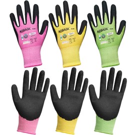 Kebada Kids Gardening Gloves Bulk Pack,Stretchy Toddler Garden Gloves,Grip Kids Work Gloves for 3-9 Years Old,Green Yellow Pink