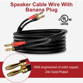 HiFind Speaker Cable Wire 30 Ft with Gold-Plated Banana Tip Plugs-UL CL3 Rated-Indoor&Outdoor&in Wall-Flexible-16 AWG Gauge Tinned Copper for Bi-Wire Bi-Amp HiFi Surround Sound-Black