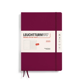 LEUCHTTURM1917 370640 Weekly Calendar & Notebook 2025, Composition B5 Hardcover - 12-Month Planner, Lined - Port Red, English