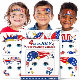Partywind 4th of July Accessories Face Tattoos for Kids, Patriotic Temporary Tattoo Stickers for Fourth of July Decorations, Special Independence Memorial Day Party Supplies Favors (12 Sheets)