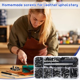 dcas 110 Pieces Leather Rivets Fixing Tools Set, 4/5/6/8/10/12 mm, Chicago Bookbinding Screws, Screw Rivets for DIY, Leather Repair Screws, Screw Rivets Set with Assortment Box