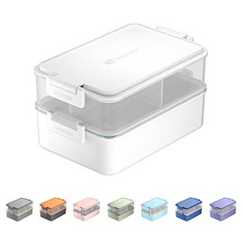 Linoroso Stackable Bento Box Adult Lunch Box | Meet All You On-the-Go Needs for Food, Salad and Snack Box, Premium Bento Lunch Box for Kids Include Utensil Set, Dressing Containers - Chalk White