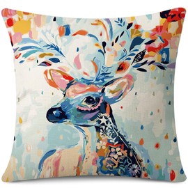 JOTOM Deer Cushion Cover 45x45 cm Colorful Deer Animal Throw Pillow Cover 18x18 Inch Decor Square Pillow Case for Home Couch Bedroom Sofa Decor (Deer Colourful)