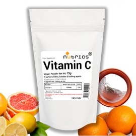 Nutrics® 75g Vitamin C 100% Pure L ASCORBIC Acid - Vegan Powder - Free from fillers Binders & Bulking Agents (75g)