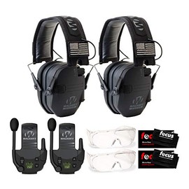 Walker’s Razor Shooting Muff (Black Patriot) 2-Pack Bundle with Walkie Talkie and OTG Shooting Glasses (8 Items)