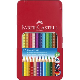 Faber-Castell Colour Grip Coloured Pencils 112413, Pack of 12 with Metal Case