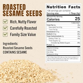 Roasted Sesame Seeds 1.5lb (24 oz), Fresh & Aromatic Toasted Sesame Seeds, Resealable Zipper Pouch