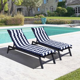 Only choice 2 Pieces Set Patio 72.83” × 23.62 ” Indoor/Outdoor Chaise Lounge Chair Cushion Replacement Funiture Seat Cushion (White Blue Striped)