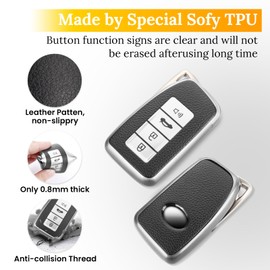 CTRINEWS for Lexus Key Fob Cover with Metal Braided Rope Keychain, Upgraded Soft TPU Surface Grain Case for Lexus GS GS-F ES IS IS-F RC RC-F NX LX570 RX350/450h (4 buttons) (Silver, A1)