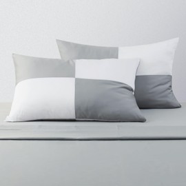 Two-Tone Pillow Cases Queen Size, 600 TC 100% Cotton Color-Block Pillowcases Set of 2, Breathable Soft Contrast Color Pillow Covers (White&Grey)