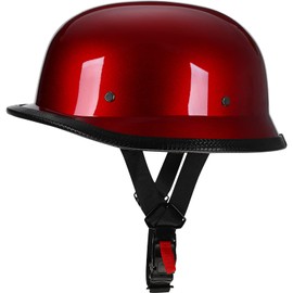 Yesmotor Helmet Half Shell German Motorcycle Helmet with Cycling Glasses - DOT Approved (XX-Large, Red & Black Goggles)