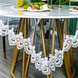 Jeloris Plastic Clear Round Tablecloth Vinyl PVC Waterproof Tablecloth Embroidered Lace Edge Transparent Table Cover for Kitchen Dining Coffee Table (Round 60 inch, White)