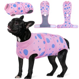 Kuoser Dog Surgery Recovery Suit, Anti Licking Pet Surgical Suit for Dogs Male Neuter, Female Dog Surgery Suit for Spay Subsititute E-Collar Cone, Dog Body Suits After Surgery Pink Polka Dot S