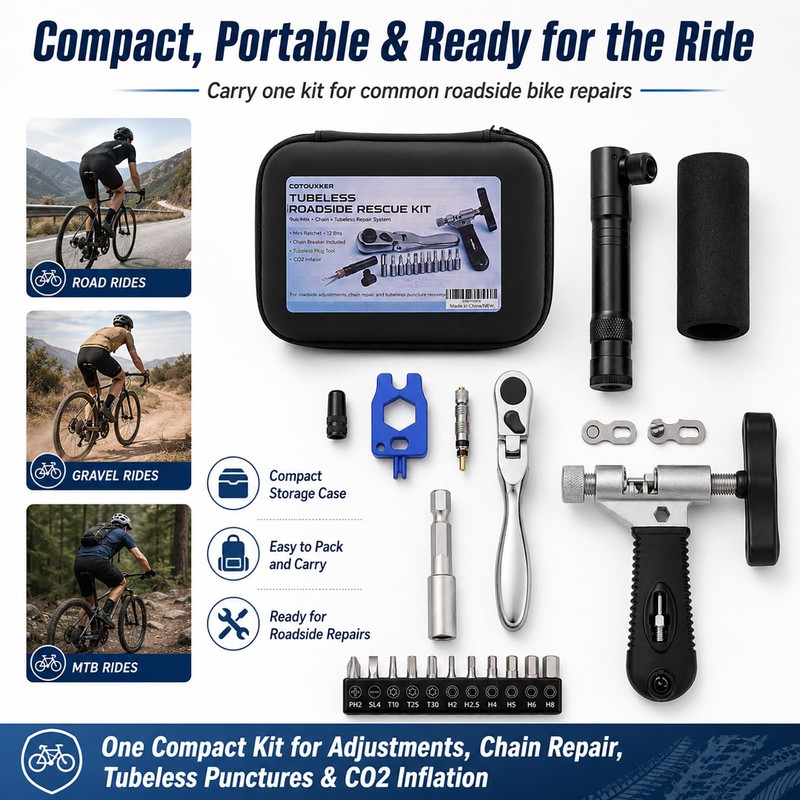 Bike Roadside Repair Kit with Mini Ratchet Tool, Chain Breaker