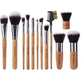 EmaxDesign Juego de 12 brochas de maquillaje profesional con mango de bambú sintético de primera calidad para base Kabuki, colorete, corrector, ojos, 